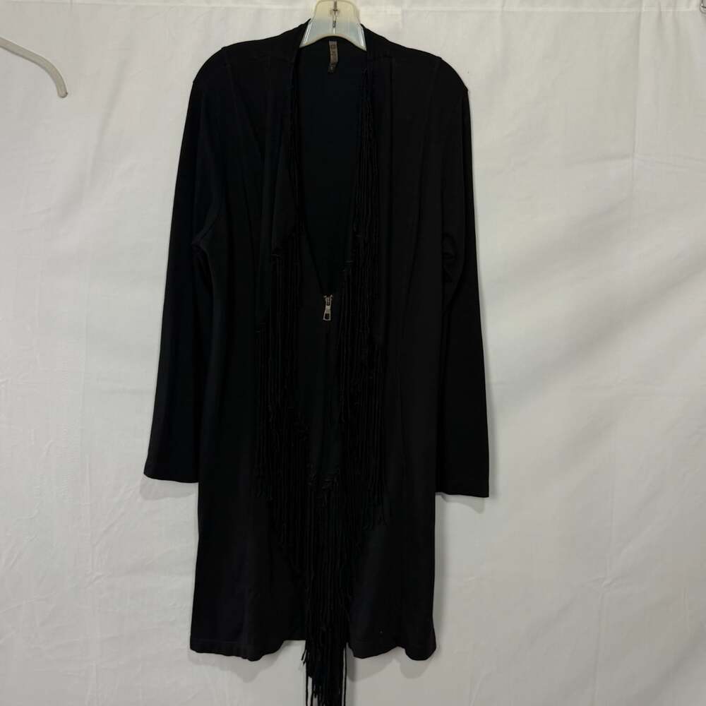 XCVI Black Tencel Cotton Blend Fringe Duster Cardigan Jacket Women XL